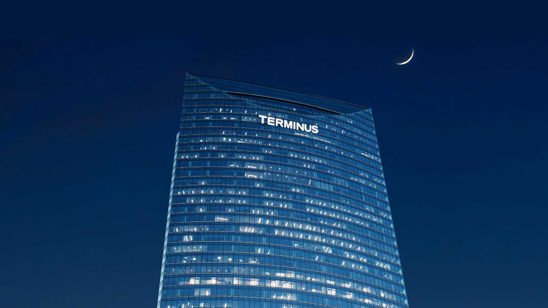 Night shot of Terminus building 